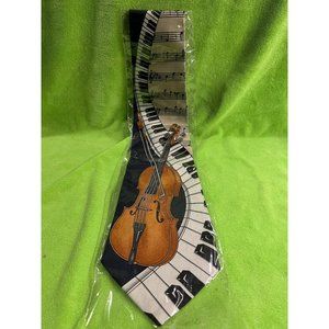 OLLIERV Empire High Fashion Jazz Musicians Tie Cello Keyboard Musical Score NWOT